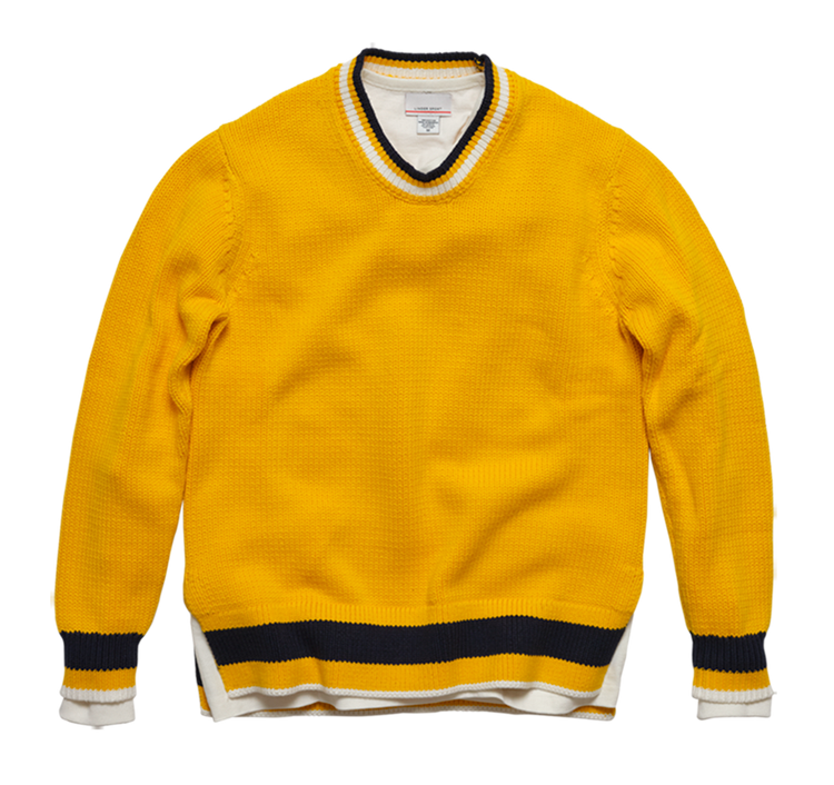 Yellow with Navy/White Stripe