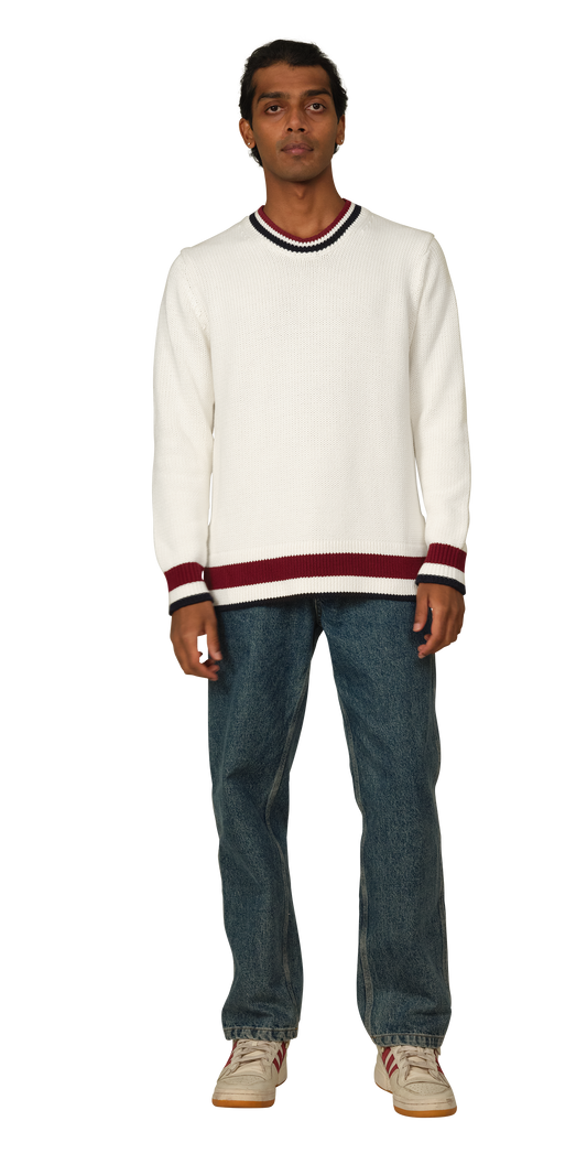 White with Maroon/Navy Stripe